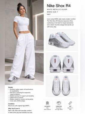 Nike Shox R4 White Metallic Silver wmns size 7 NWT RTL 155